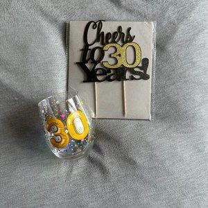 "30" Birthday Balloons Stemless Wine Glass and "Cheers to 30 Years" Cake…